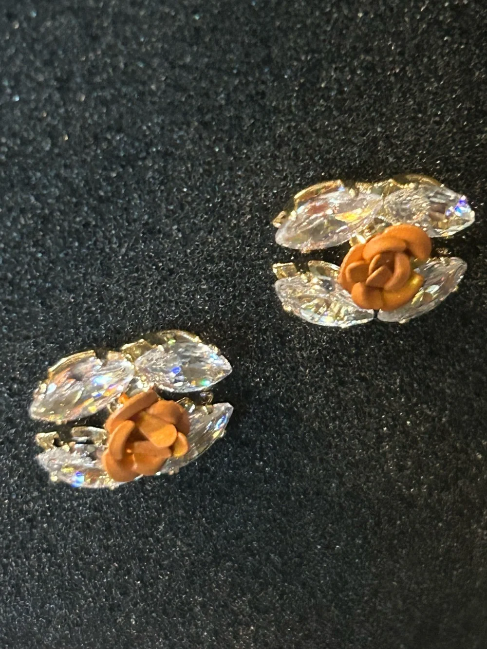 Clear Crystal Petal Studs with the light orange or terra-cotta color Rose